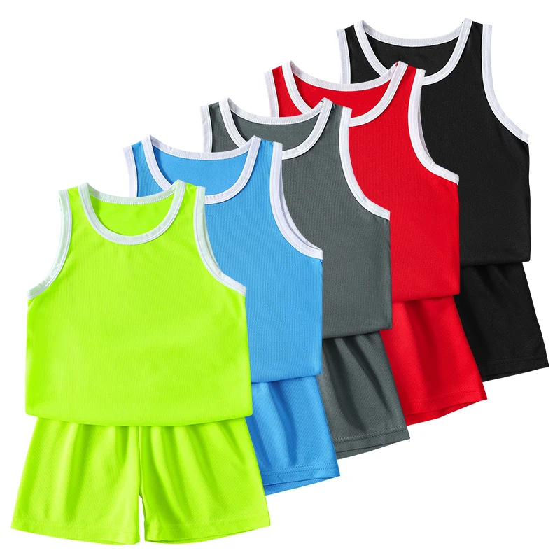 2 قطعة الصبي بلون الرياضة التجفيف السريع سترة دعوى الأطفال تشغيل كرة السلة كرة القدم تنفس جيرسي مهرج اللون قصيرة #2