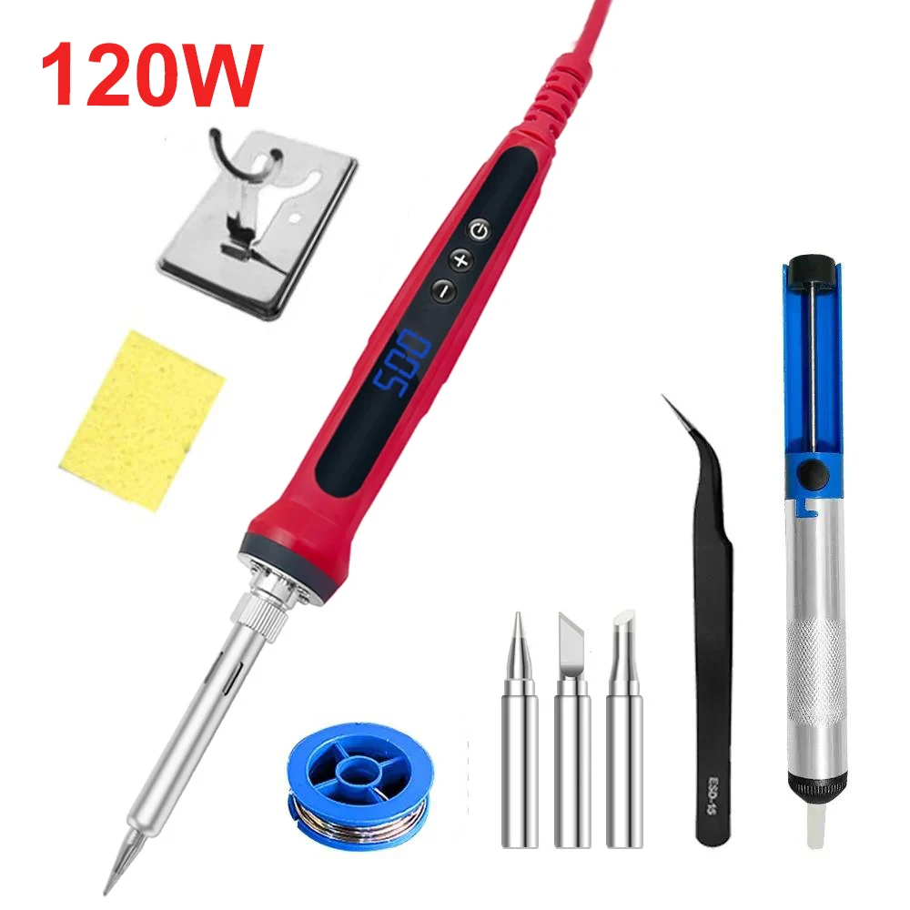 80W Soldeerboutkit Verstelbare temperatuur LCD-soldeerlasgereedschap Keramische verwarming Soldeertips Pincet soldeerdraad