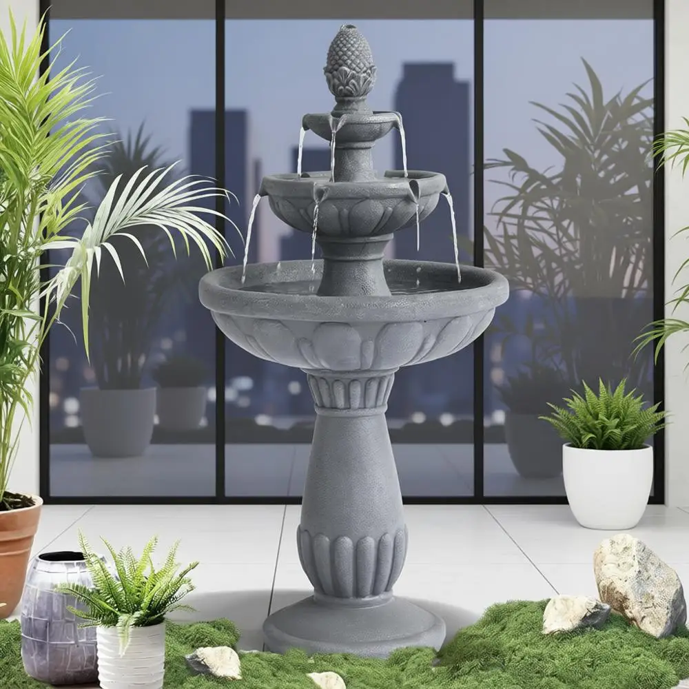 

3-Tier Outdoor Water Fountain, 40.6" H Waterfalls with Pump, Italian Roman Pillar Garden Fountain, Indoor Modern Floor Standing