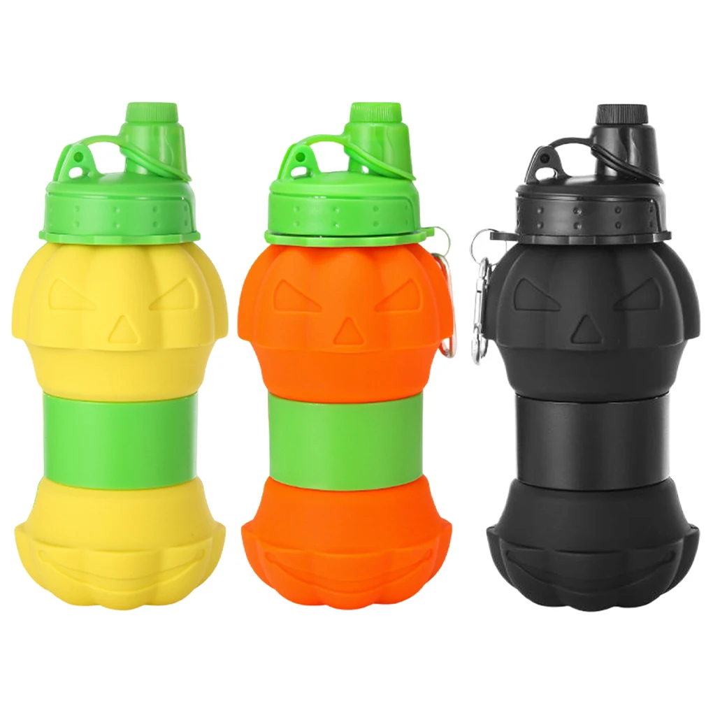 550ML Pumpkin Folding Water bottle Outdoor Sports Foldable Water Bottle Silicone Foldable Water Cup Leakproof Drinking Bottles