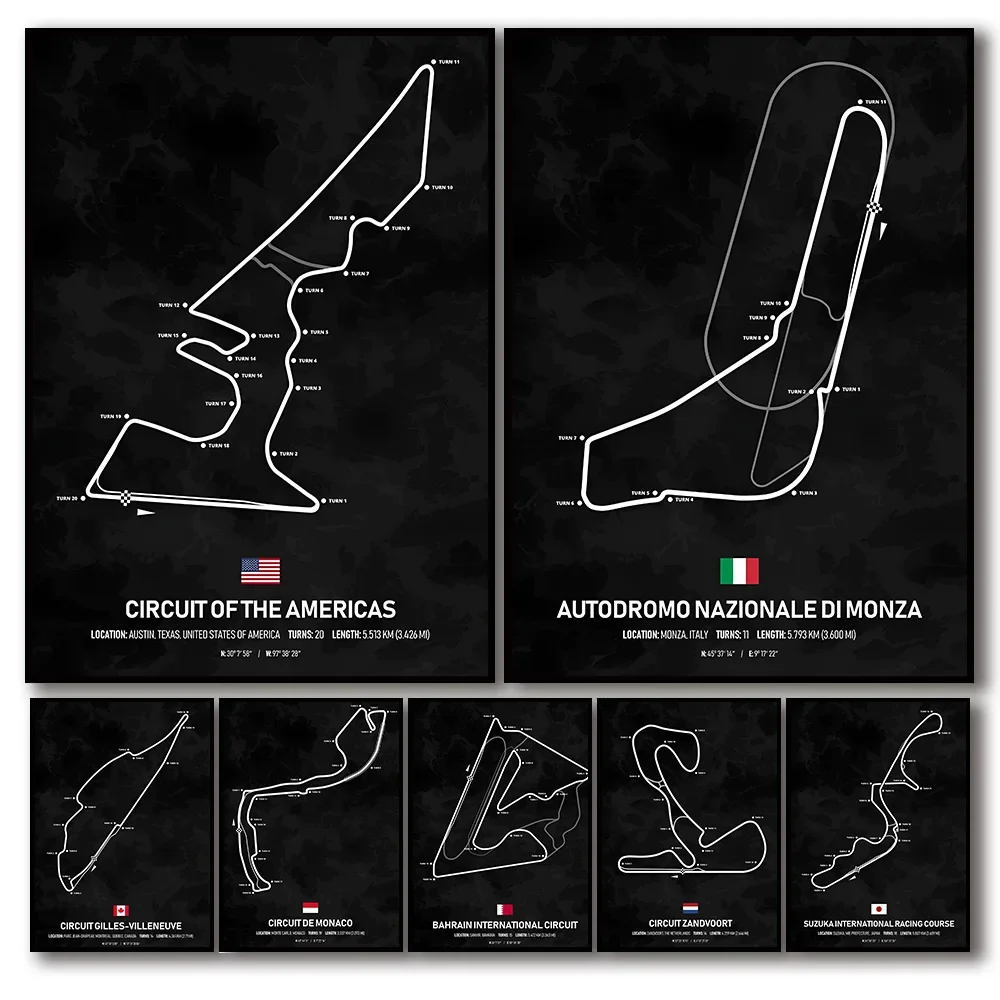 F1 Racing Race Track Map Poster Wall Sticker Print Picture Indoor Mural Desktop Display Home Decoration Hanging canvas Painting