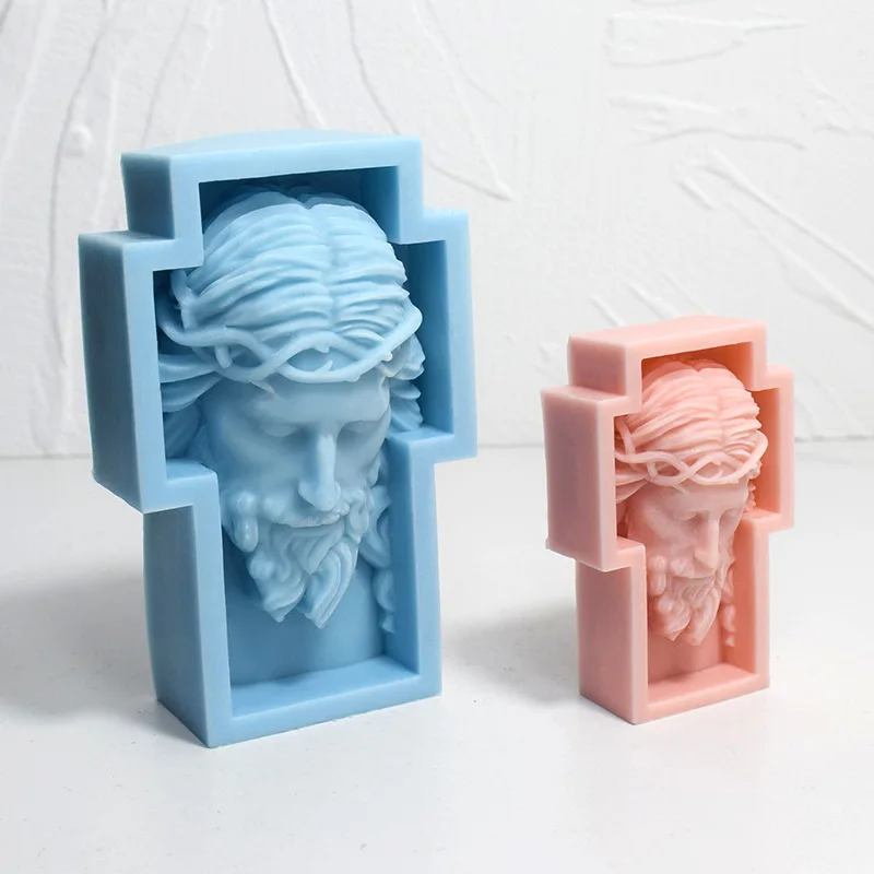 DIY Jesus Maria Statue Candle Mold Cross Jesus Sculpture Resin Gypsum Silicone Molds Home Luxury Decoration Gift Wax Mold