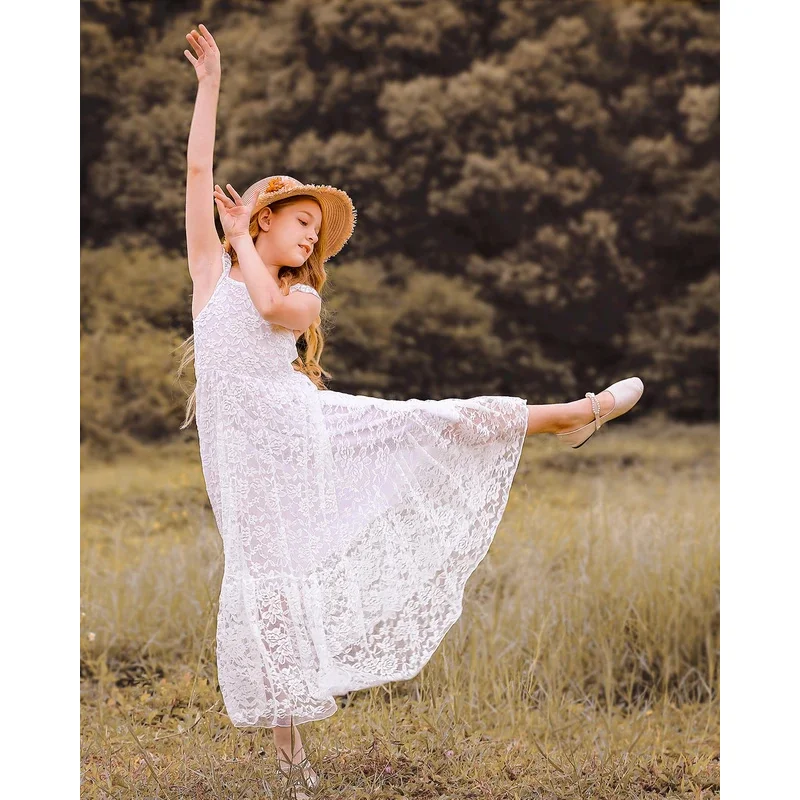 فستان دانتيل أبيض بوهيمي للأطفال ، زهرة فتاة ، فساتين طويلة للمراهقات ، ملابس أنيقة ، حفل زفاف ، طفل ، 3 سنوات ، 4 سنوات ، 6 سنوات ، 8 سنوات ، 10 سنوات ، 12 سنة