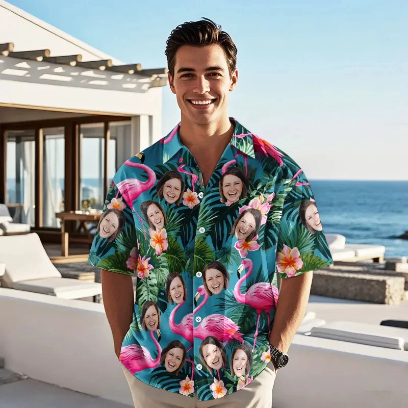 Breathable Lightweight Custom Face Hawaiian Shirt Personalized Photo Tropical Print Short Sleeve Aloha Beach Wear Unsiex Camisa