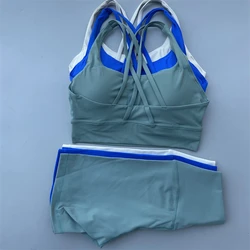 Set da Yoga 2 pezzi Set di pantaloncini sportivi da palestra completo da allenamento per donna tuta da Fitness reggiseno con spalline incrociate pantaloncini a vita alta tuta da corsa