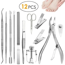 12Pcs Professional Pedicure Tool Ingrown Toe Nail Tools Kit Nail Care Ingrown Toenail Removal Correction Clippers