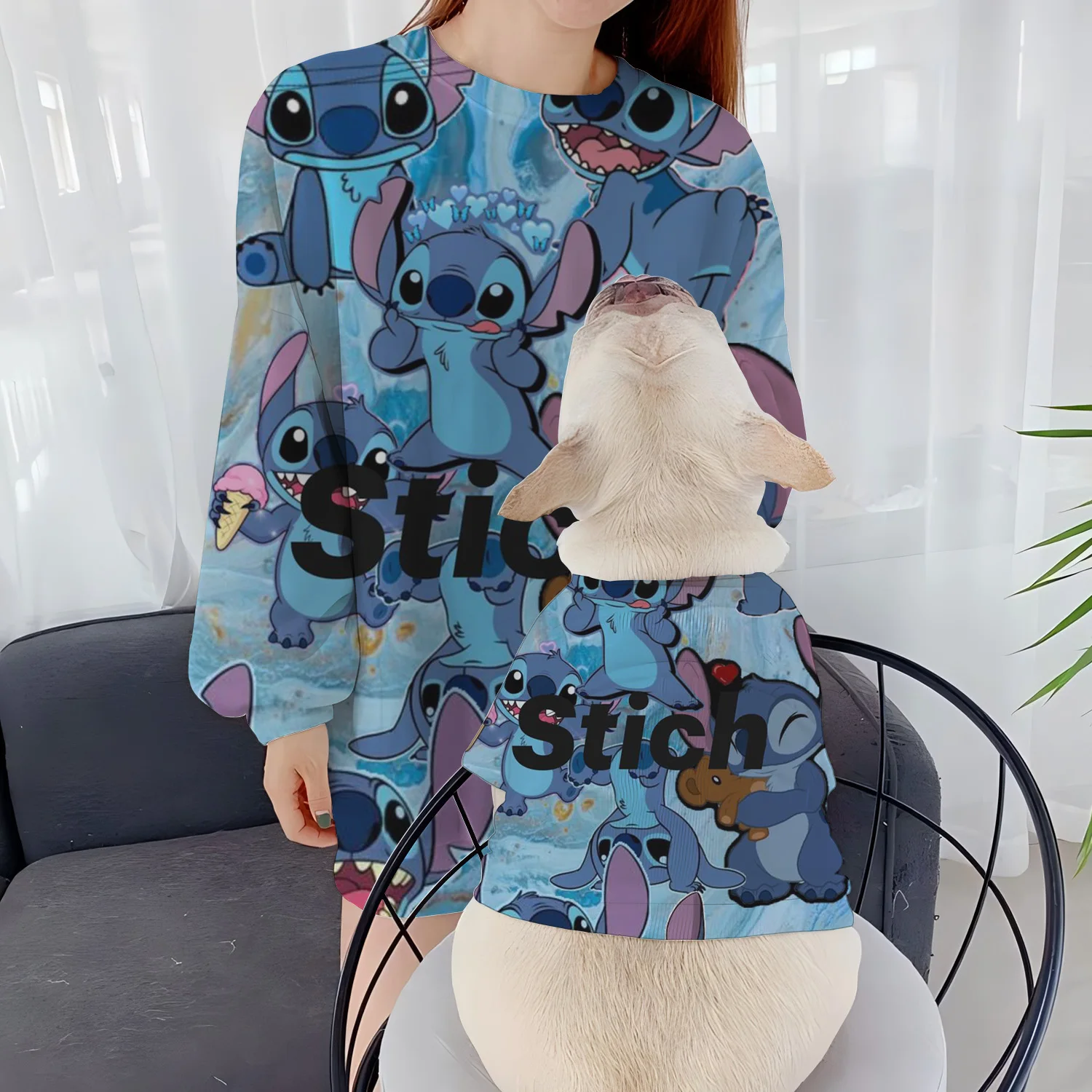 Casual Sweatshirts Round Neck Pet Clothing Pullover Women Stitch Fall Clothes 2024 Autumn Winter Puppy Dog Women's Parent-Child