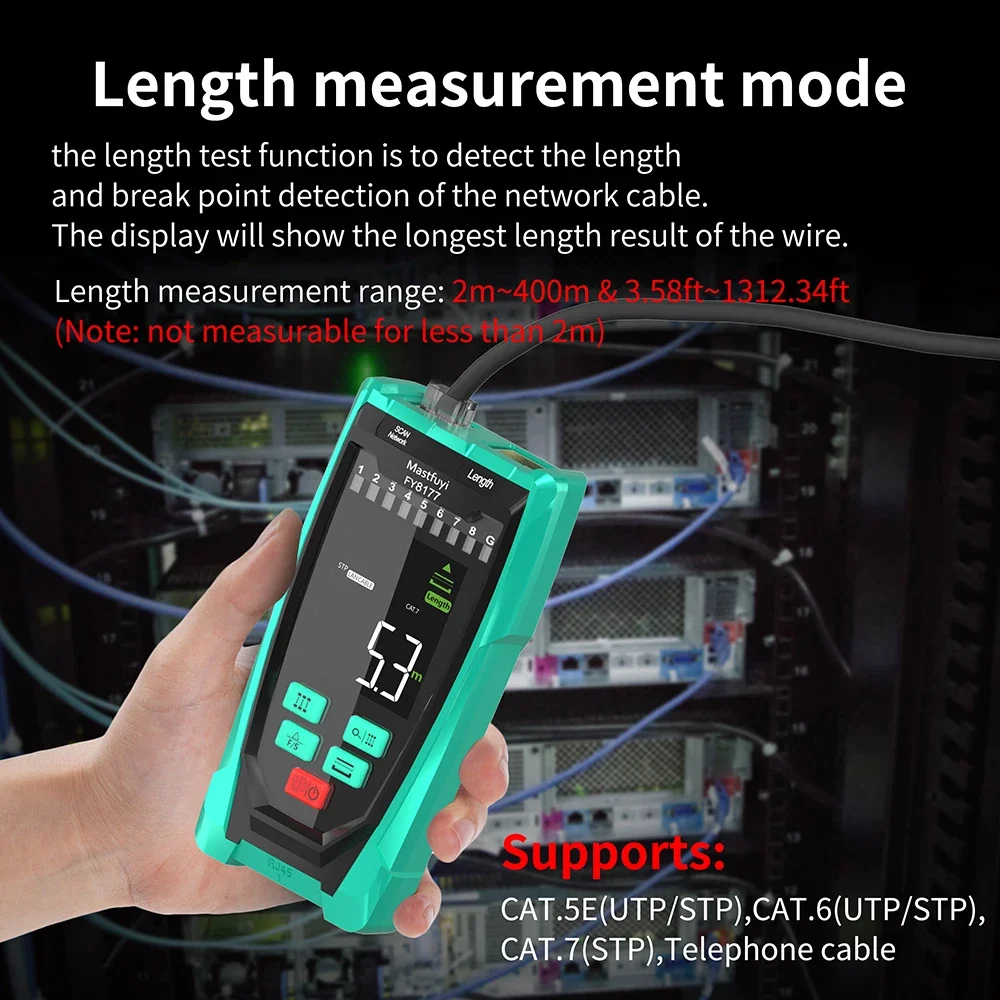 MASTFUYI FY8177 Network Cable Tester LCD Digital Network Line Finder Anti-Interference Wire Tracker PoE Checker Wire Meter