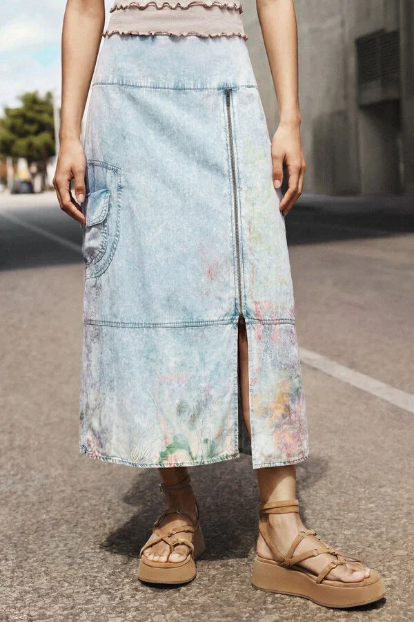 Spanish Foreign Trade Original Order 2026 Autumn/Winter New Product Embroidered Printed High Waist Hanging Half Skirt