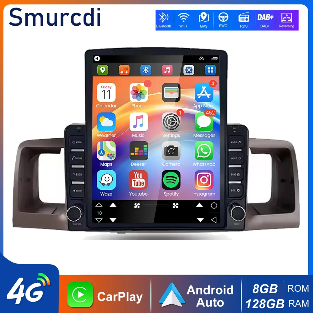 

9,7-дюймовый Android 15 CarPlay Auto для Toyota Corolla E130 E120 2000-2004 мультимедийный плеер стерео сенсорный экран головное устройство навигации