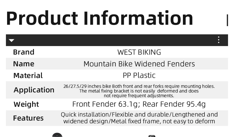 WEST BIKING Mountainbike-Schutzblech-Set 9cm Breiter Bogen Wasserdichte Schutzbleche Schraubbefestigung für 26 27,5 29 MTB Stadtfahrrad-Zubehör – Detail 3