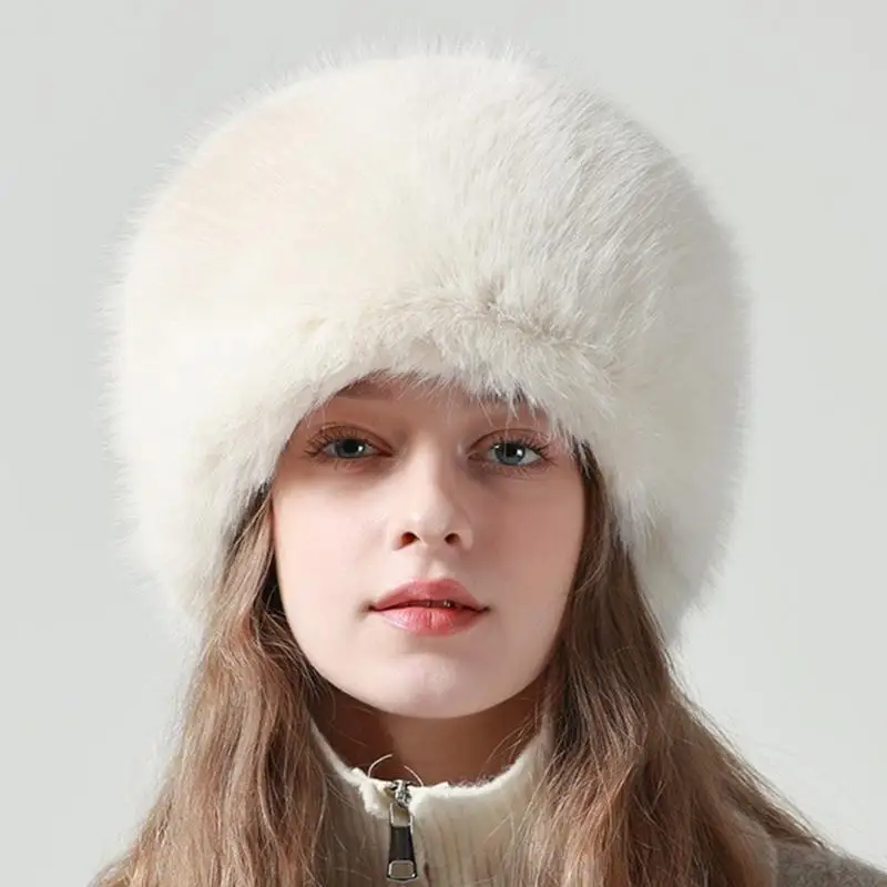 

39BD Thick FauxFur Hat for Women Girls Warm Thick Lining Cap Winter Coldproof Bucket Cap Girl Bonnet Female Furry Headdress