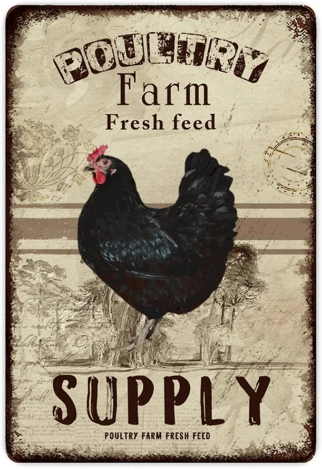 Funny Vintage Metal Sign Farm Fresh Feed Rooster Sign Aluminum Sign 8x12 inch Metal Tin Sign Retro Wall Door Hanger Decor S sign