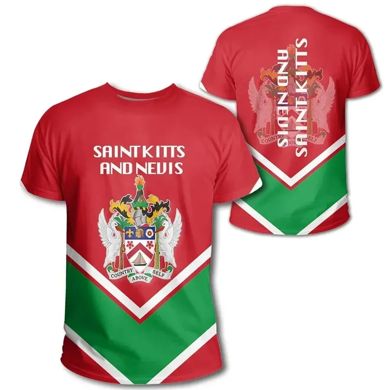 Saint Kitts And Nevis Flag T-Shirt For Men 3D Printed Coat Of Arms T Shirt Summer Short Sleeves Tops Casual Oversized Tee Shirts