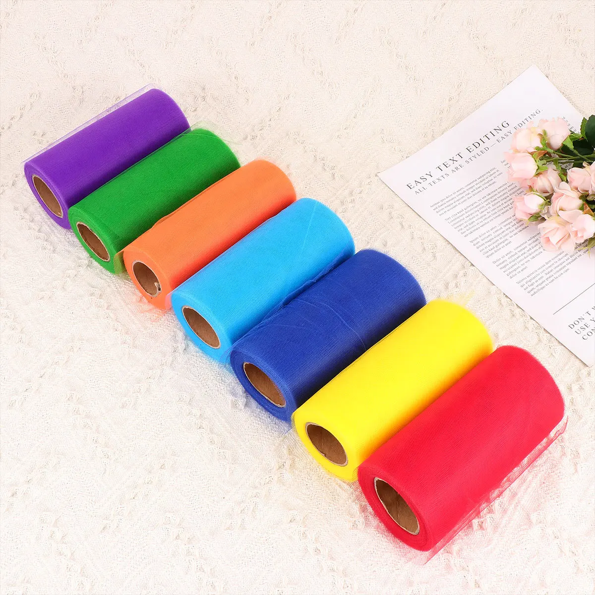 

7Pcs Thin Fashion Gauze Roll DIY Wedding Table Decor Party Dress Skirt Craft Red Orange Yellow Green Dark Purple Dark Lake Blue