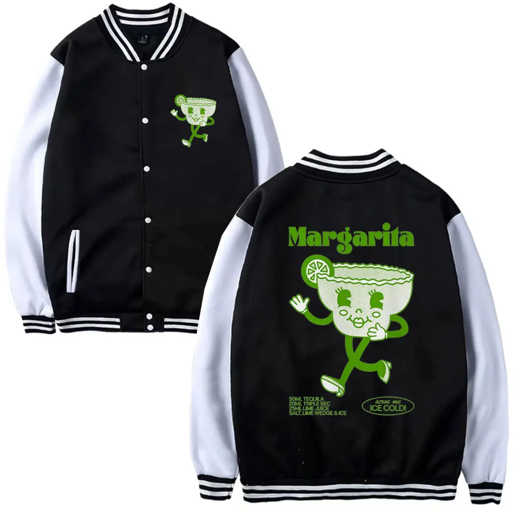 

Funny Margarita Cocktail Print Baseball Uniform Men Women Fall Winter Fleece Fashion Baseball Jacket Oversized Sweatshirt Coat