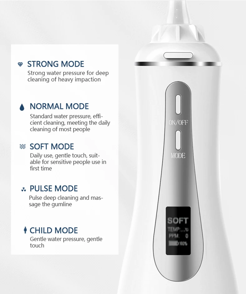 Fairywill Oral Irrigator OLED Display Water Flosser 5 Modes Portable Dental Water Jet 350ML Water Tank Teeth Cleaner USB Charge