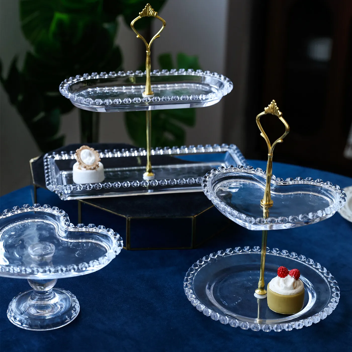 Glass dessert snack rack tall fruit tray exquisite afternoon tea display plate tea break table snack pastry plate