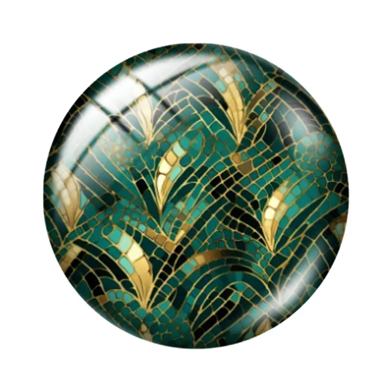 Motifs d'or et de sarcelle, 10 pièces, 12mm/18mm/20mm/25mm, photo ronde, cabochon en verre, démo, dos plat, résultats de fabrication