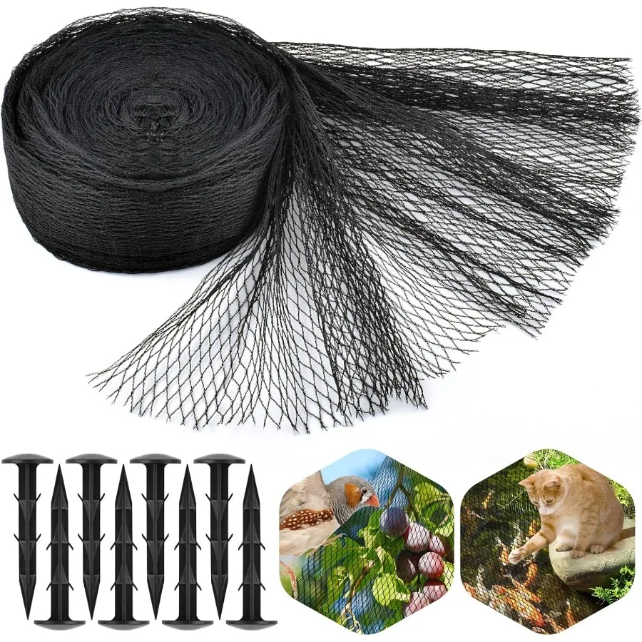 

Heavy Duty 10 x 10 Ft Pond Netting Kit for Leaves Protection Durable Pool Cover with Stakes Safeguards Koi Fish from Birds Cats