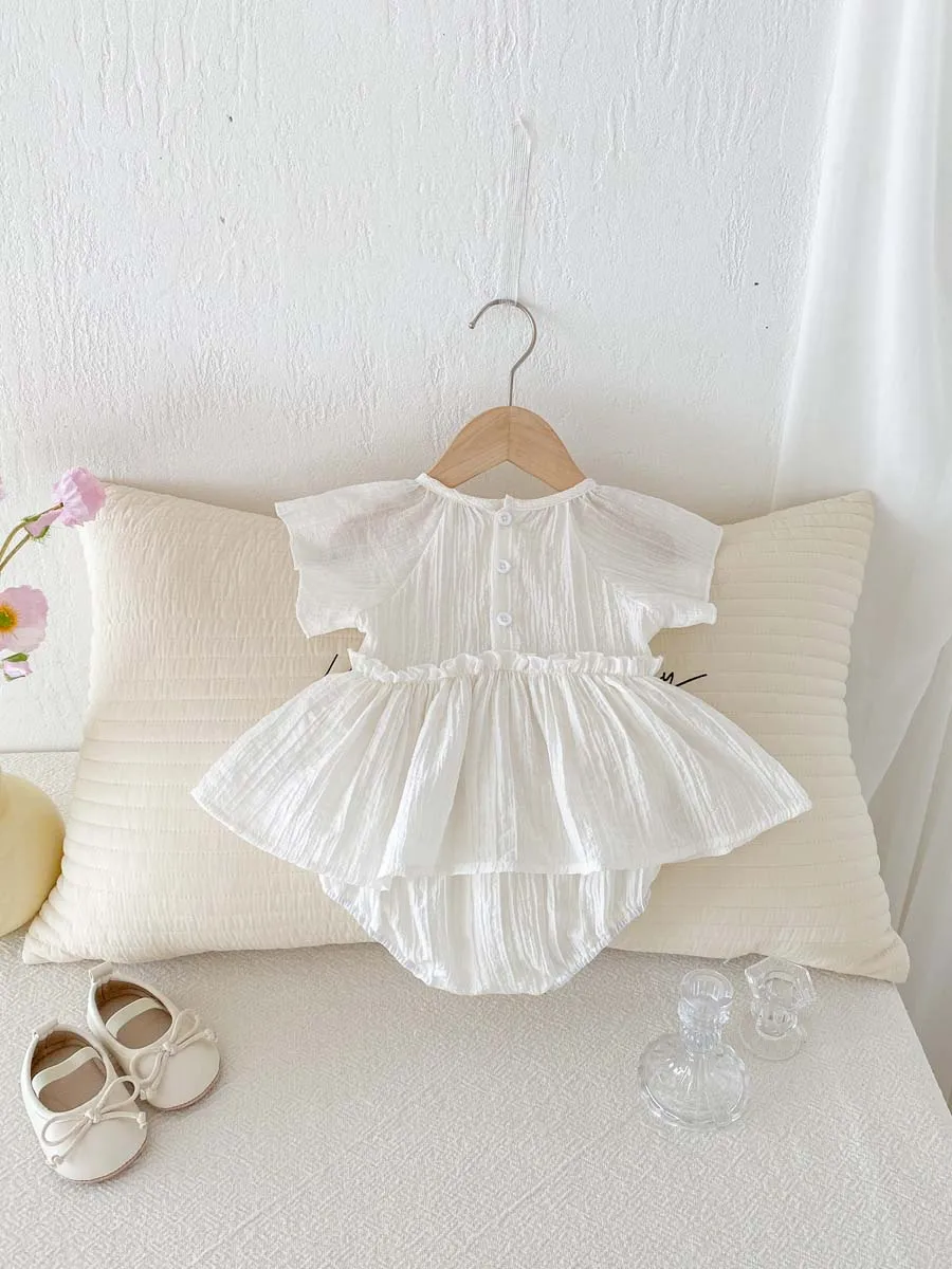 Baby girl summer sweet short-sleeved waist jumpsuit, summer baby girl solid color thin comfortable jumpsuit, very suitable for h