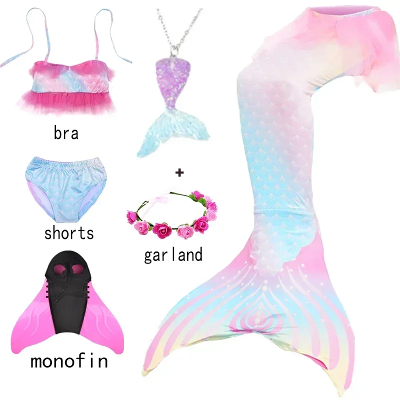 Girls Kids Children Little Mermaid Tail Costume Swimmable Bikini Bathing Swimsuit Sets with Flippers Party