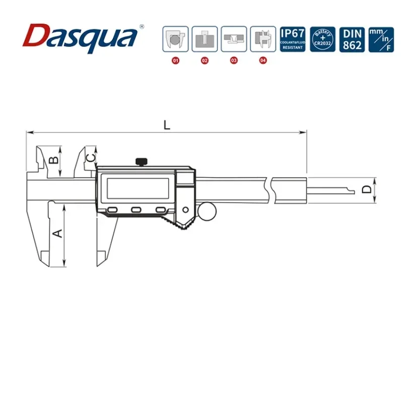 Dasqua 0-150mm IP67 Waterproof Large LCD Screen Digital Caliper with Calibration