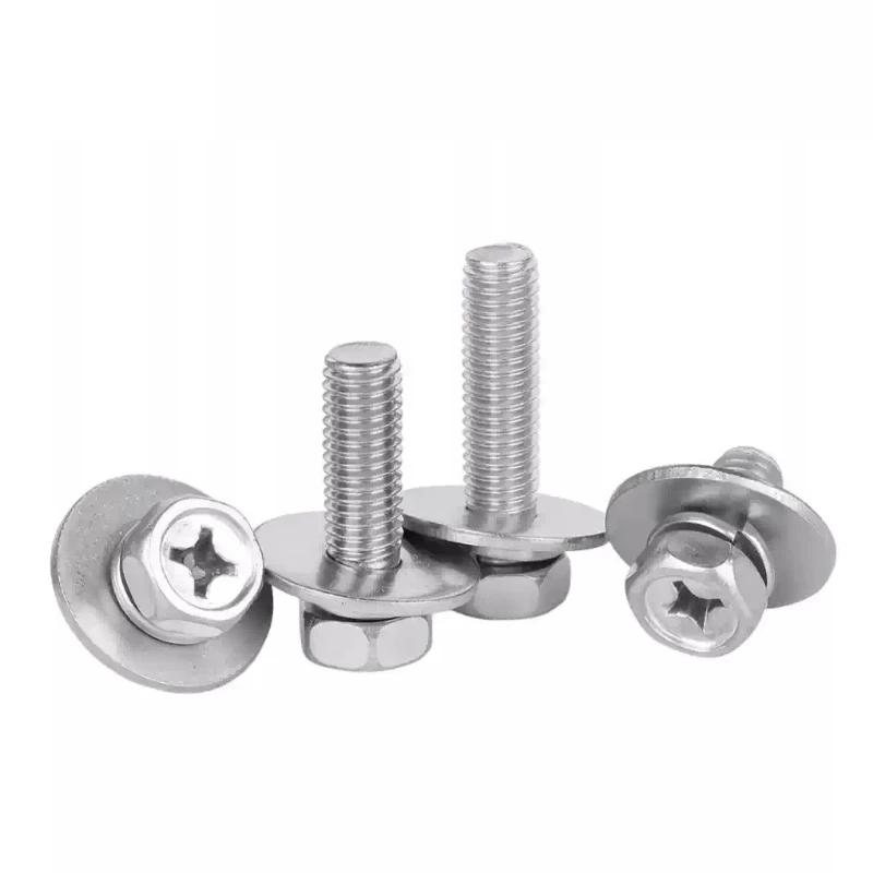 304 Stainless Steel Cross Phillips External Hex Hexagon Head SEM Screw Flat Washer Spring Gasket Assemble Bolt GB9074.13
