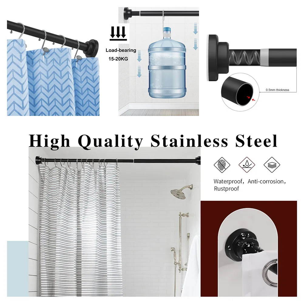 20 To 78Inch Tension Shower Curtain Rod Length Adjustable Spring Pole Stainless Steel Never Rust Non-Slip for Bathroom Kitchen ﻿