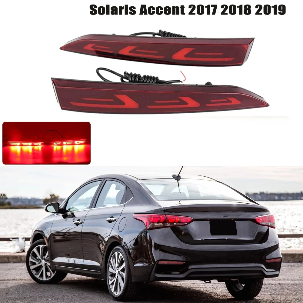 1Pair Car LED Rear Bumper Reflector Warning Brake Lamp Taillight Parking Fog Light for Hyundai Solaris Accent 2017-2019