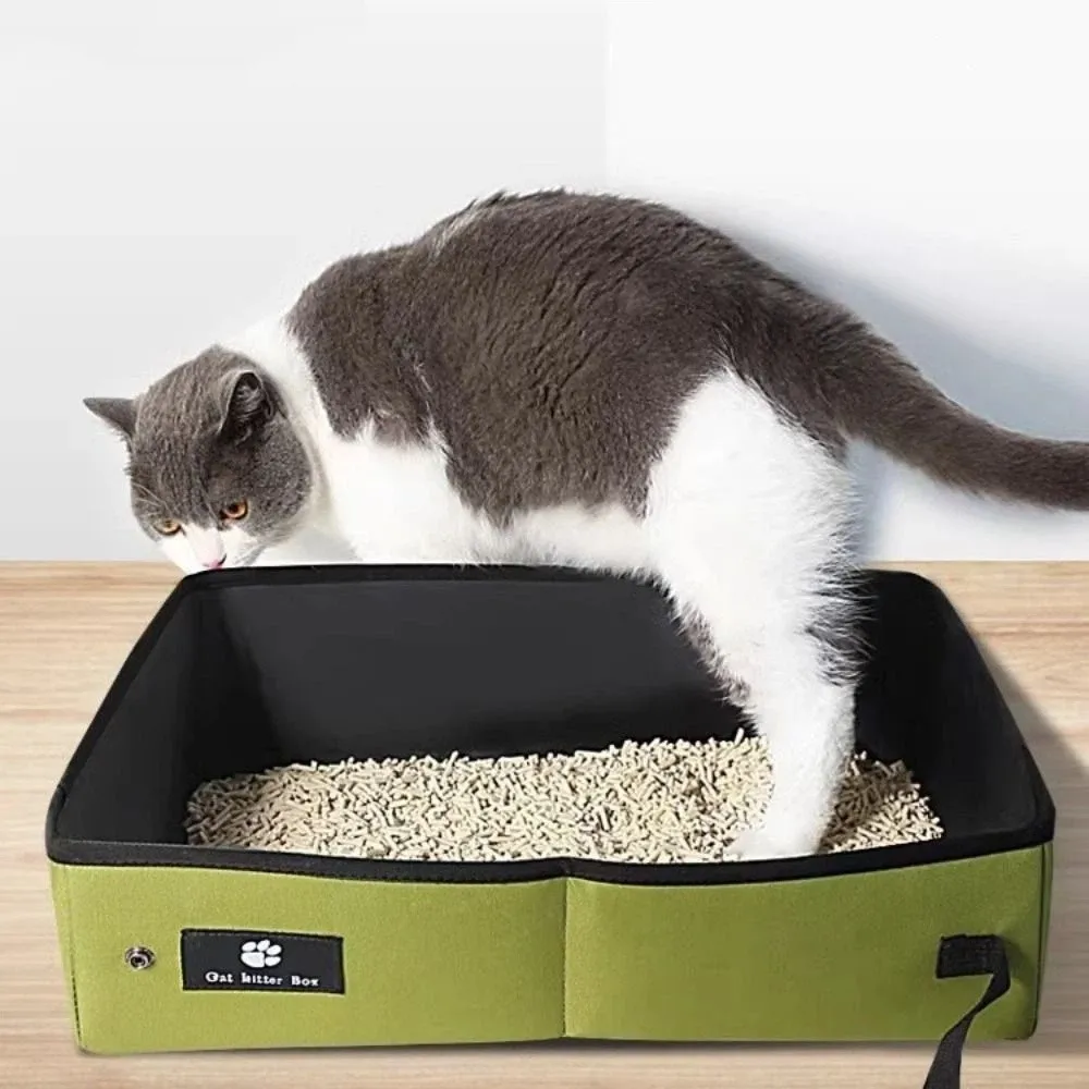 

Practical Waterproof Portable Cat Litter Box Folding Reusable Cat Toilet Tray Oxford Cat Litter Potty Outdoor