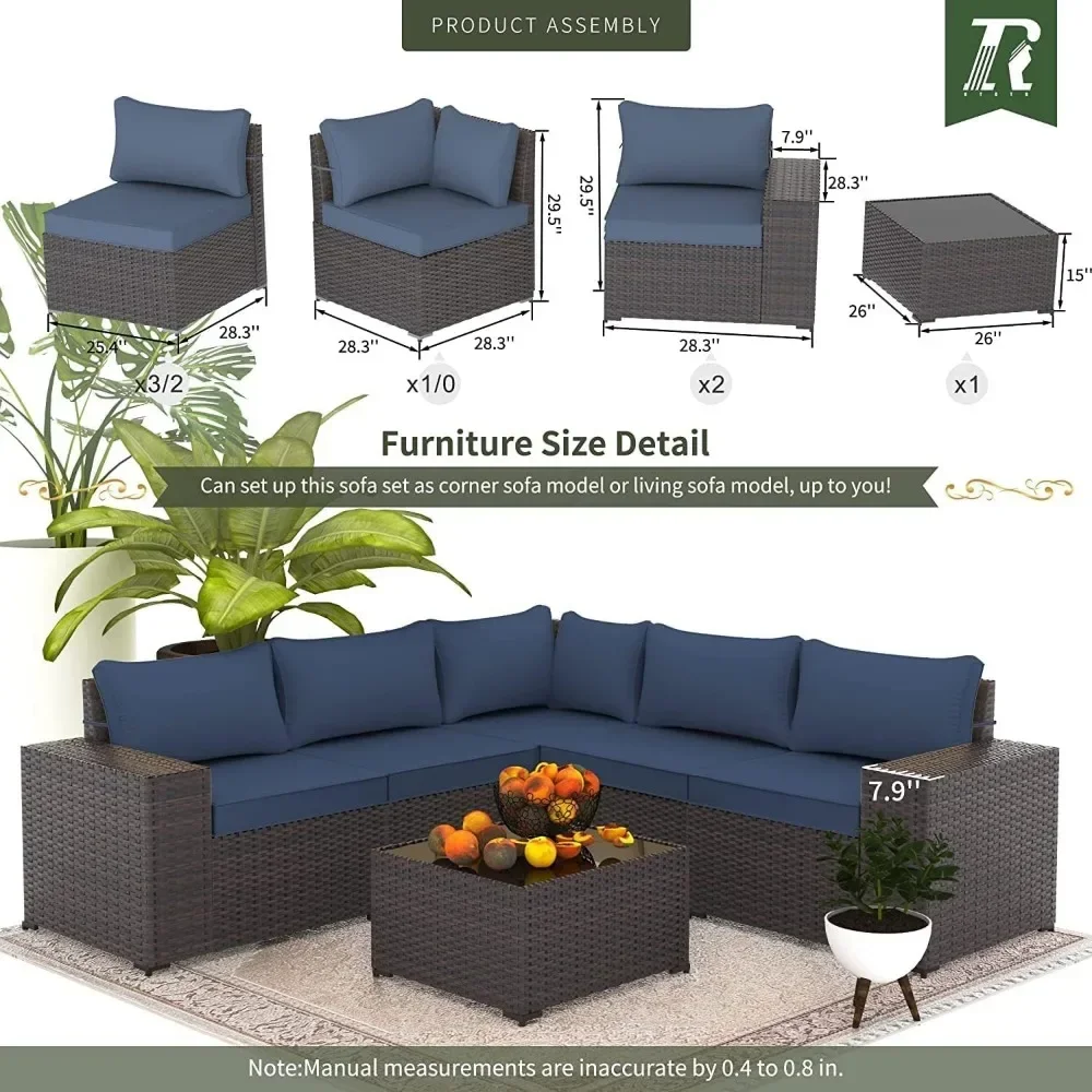 Outdoor Patio Furniture Set, 6 Pieces Outdoor Furniture All Weather Patio Sectional Sofa PE Wicker Modular Conversation Sets