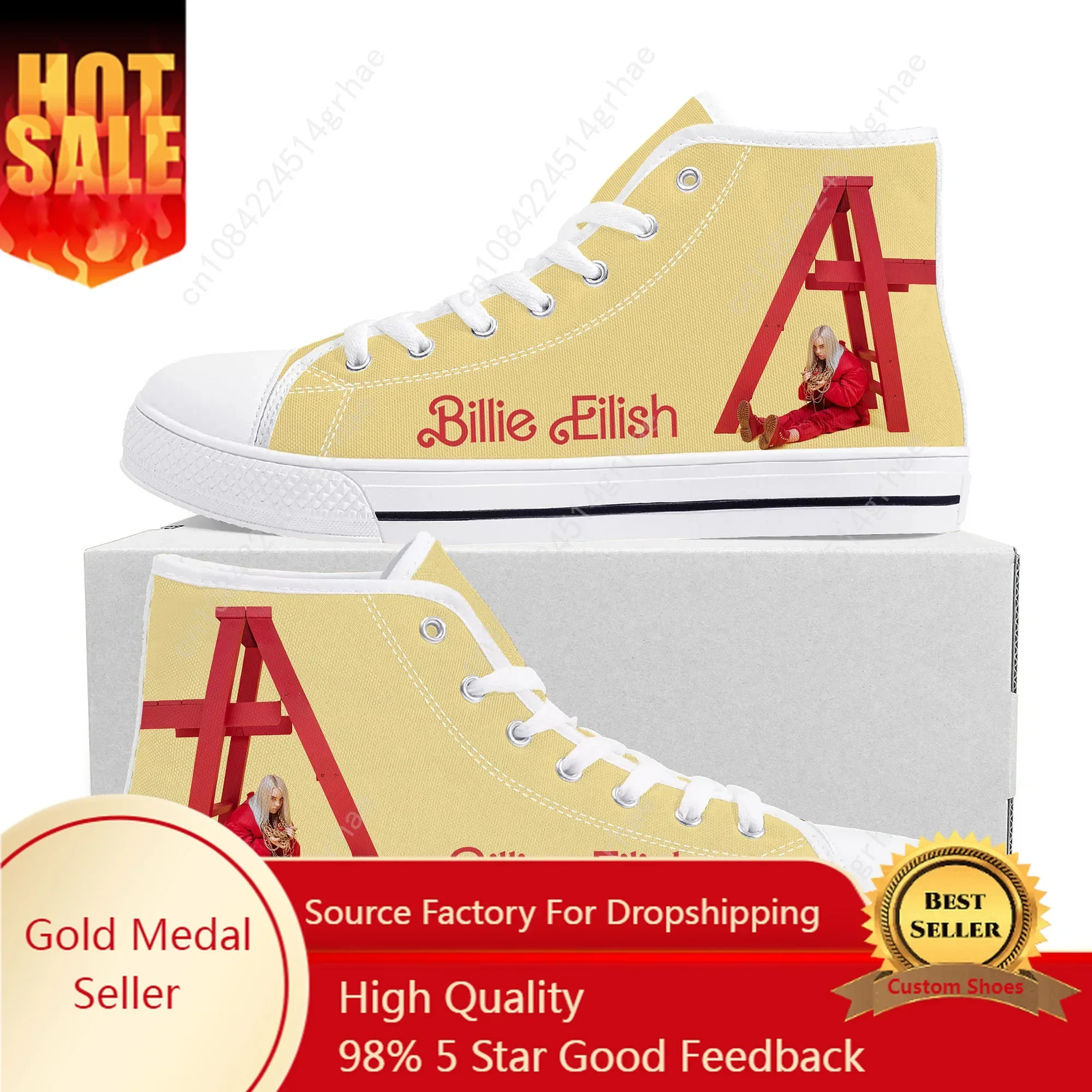 

Hot Bilie What Was I Made For Eilish Red logo High Top Sneakers Mens Womens Teenager Canvas Sneaker Couple Customized Shoes