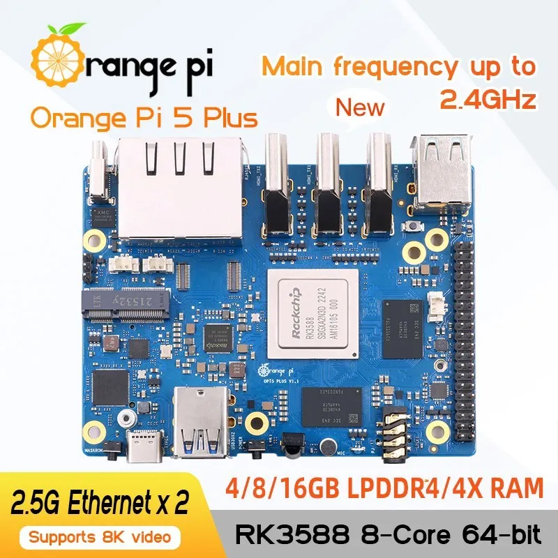 8-ядерный процессор Orange Pi 5 Plus RK3588, 64 бит, 2,4 ГГц, 4 / 8 / 16 ГБ ОЗУ, видео 8K + металлическая фотография, опционально WiFi Bluetooth EMMC для OPI5 Plus