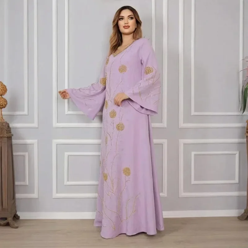 ใหม่สีชมพู Eid Elegant ผู้หญิงมุสลิมชุด Ramadan Party ดูไบหรูหรา Abaya ตุรกีอิสลามชุดราตรียาว Caftan Marocain Femme