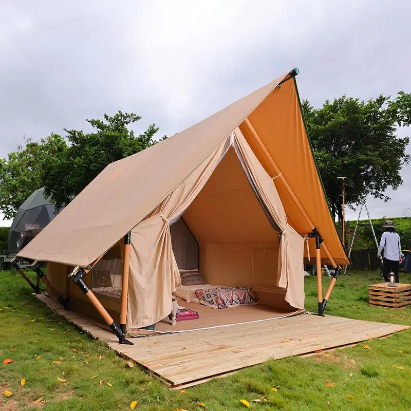 Hunted Tent Safe Sturdy 900D Oxford Cloth Wood Safari Hotel Tent Glamping Four Seasons Cabin Tiny Safari Tents Chinese Suppliers