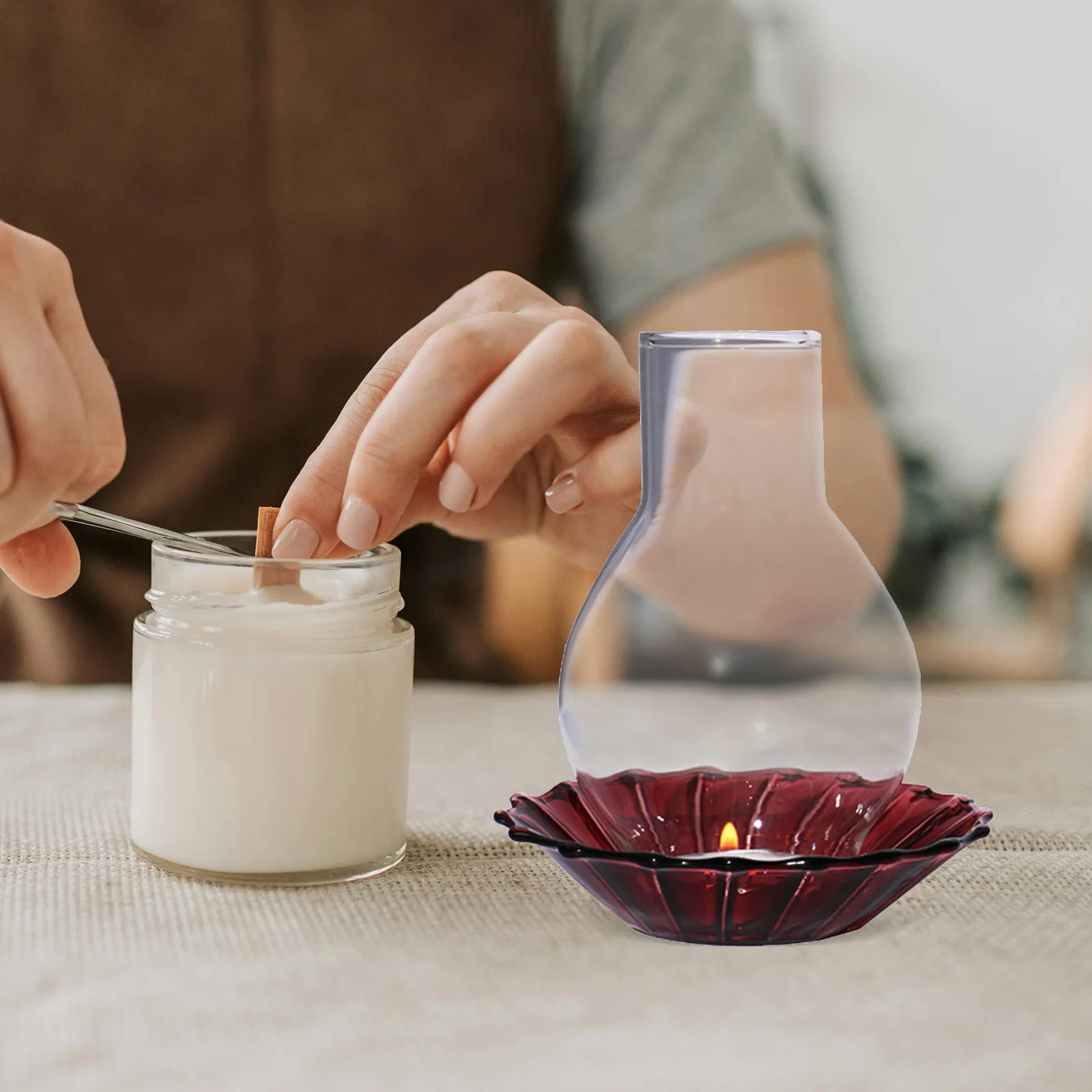 

Transparent Glass Cover Open Ended Holder Sleeve Simple Clear Glass Chimney Decorative Holder for Household