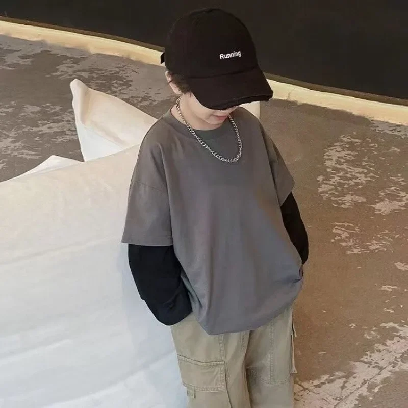 

Футболка с длинными рукавами для мальчиков, весна-осень 202, детский пуловер, хлопковая корейская одежда, детская красивая одежда, топы