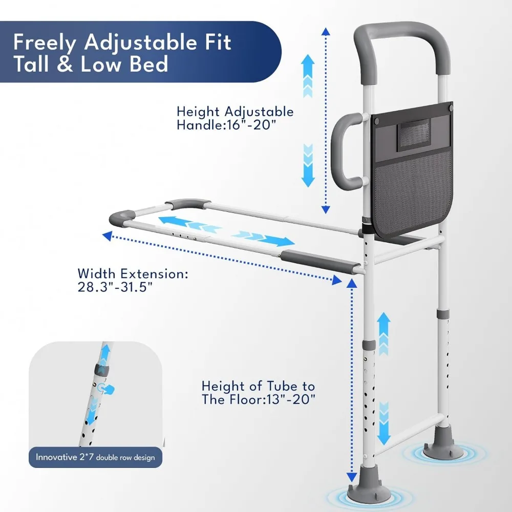 Riel de seguridad de cama ajustable para personas mayores con sensor de luz, mango antideslizante y soporte de 350 lb: fácil montaje, gris