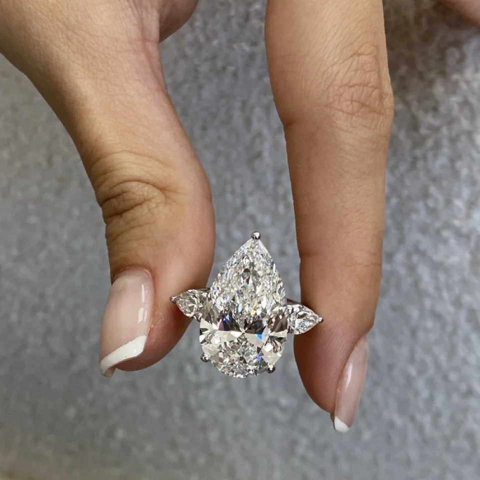 10CT Main Stone Lab Grown Diamond Women Ring CVD DEF VS-VVS IGI Certified Pear Cut 3 Stones Platinum 950 High Quality Jewelry