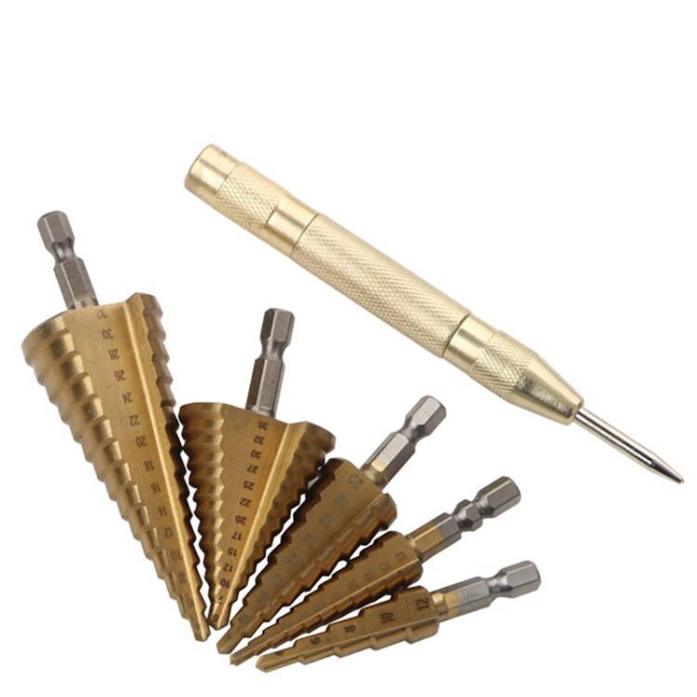 Automatic Center Punch, Shaped Split Tip, W/Aluminum Case, Step Bits For Metal 5PCS