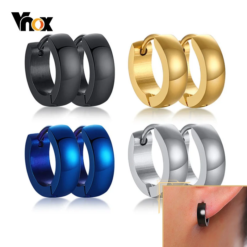 Vnox Men Unisex Stainless Steel Small Hoop Huggie Earrings Ear Accessory