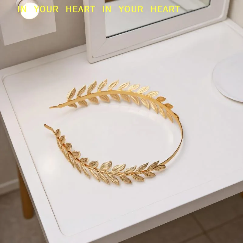 【X】New Retro Gold Color Leaf Headband Headpiece Crown Tiara Headdress Goddess Greek Head Jewelry Bride Wedding Hair Accessories