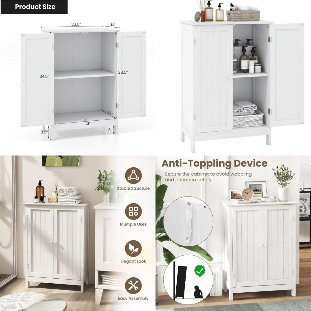 

Double-Door Freestanding Bathroom Cabinet with Adjustable Shelf, Modern Storage for Home, Suitable for Living Room, Entryway, Ki