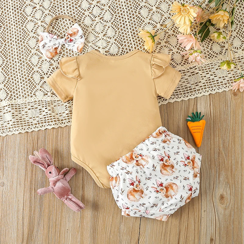 Toddler Girl Summer 3Pcs Outfit Floral Print Sleeveless Top with Ruffle Shorts and Bow Headband Set for Beach Vacation