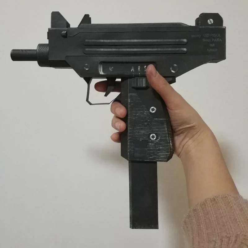 UZI-pistola subametralladora modelo de papel, arma de fuego, estéreo 3D, dibujos hechos a mano, juguete de montaje de artesanía de papel militar