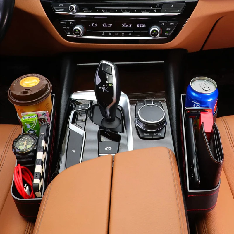 Lederen Auto Cup Houder Stoel Organizer Houder Multifunctionele Auto Seat Gap Opbergdoos Abs Stoel Naad Zakken Kofferbak Organizer