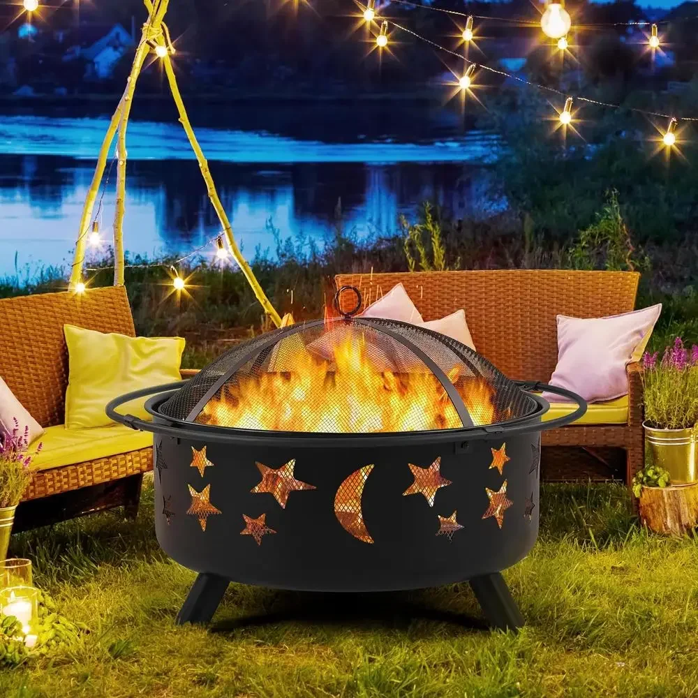 Large Outdoor Fire Pit with Wood Burning Bowl for Patio and Backyard Entertainment