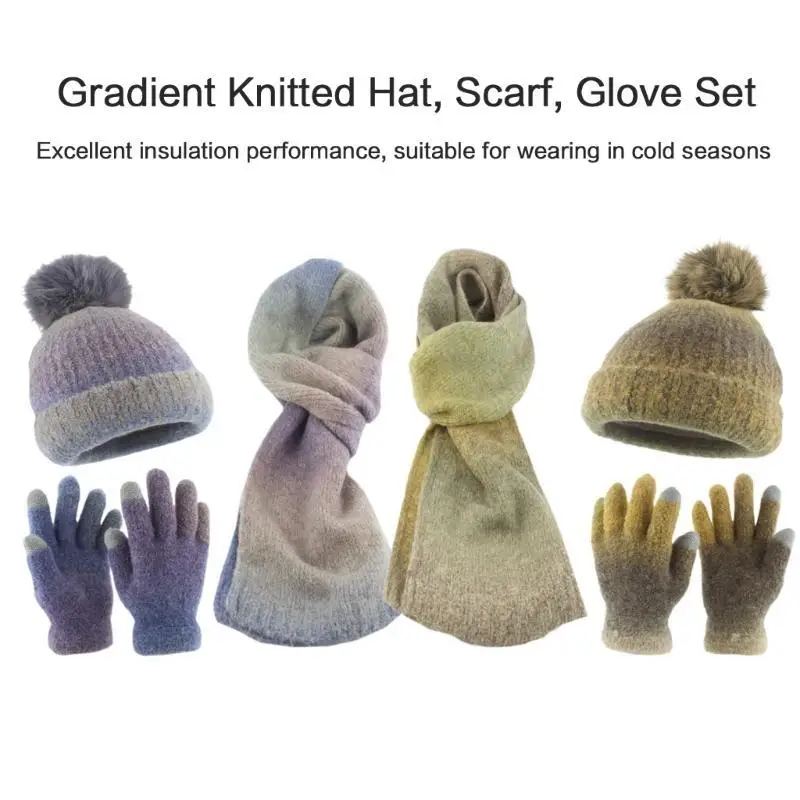 652F Odzież zimowa dla dorosłych Dzianina Gradienty Kapelusz Szalik i rękawiczki Zestaw zapewniający ciepło Zimna pogoda na