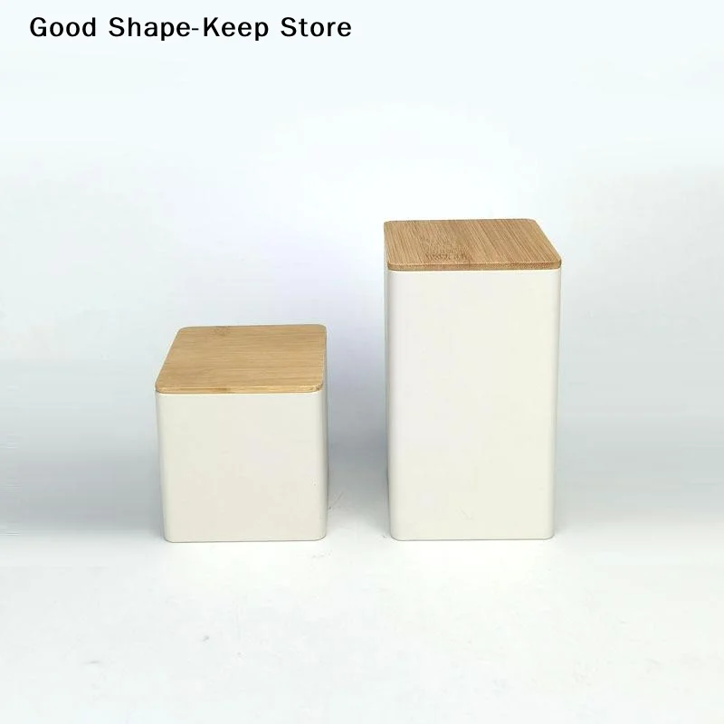 Sealed Tinplate Storage Jar With Bamboo Lid Spices Tank Container Kitchen Food Bottle Coffee Tea Caddy Iron box and square can